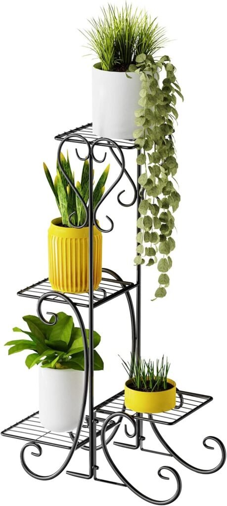 Metalen plantenrek 4-laags zwart voor bloempotten binnen, balkon en tuin