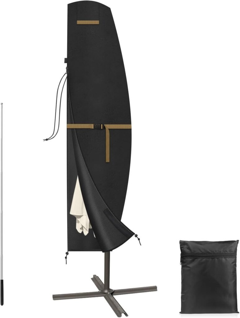 Waterdichte parasolhoes met stok voor zweefparasol tot 3 meter, weerbestendige bescherming in grijs design