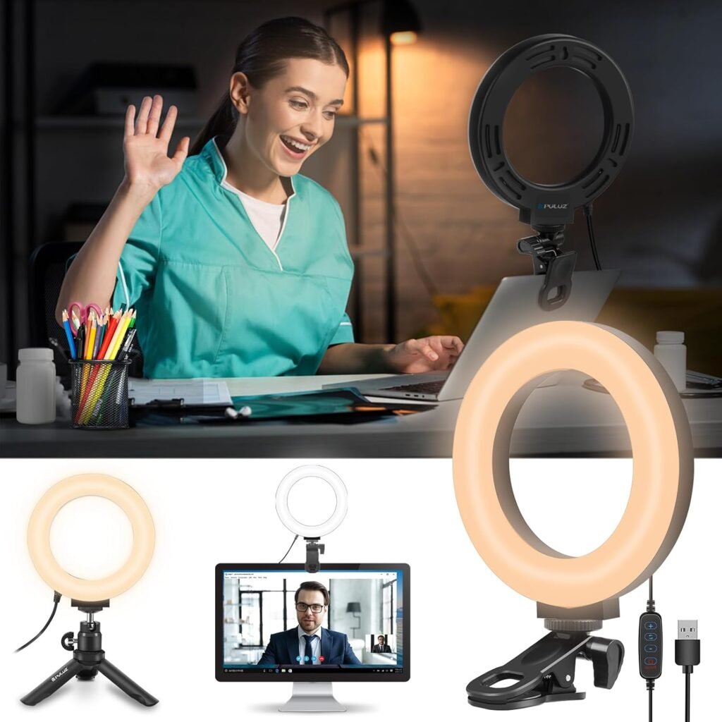 Ring light 6 inch LED video verlichting met clip en statief voor laptop 72 LED 3 lichtkleuren 10 helderheidsniveaus voor streaming en videobellen