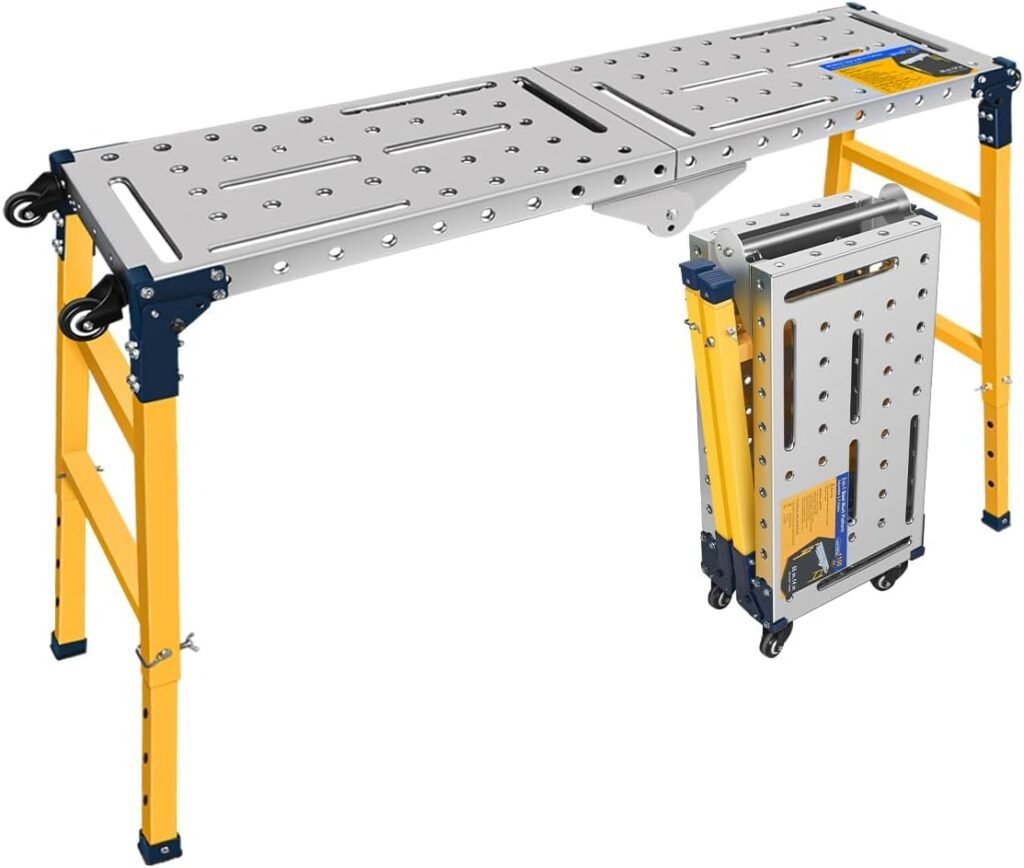 Mobiel aluminium werkplatform met gegalvaniseerd tafelblad en verstelbare hoogte 70-110 cm