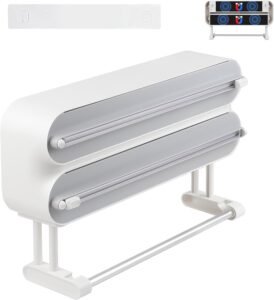 Keukenrolhouder Wandmontage – Foliedispenser met Snijder voor Aluminiumfolie en Vershoudfolie – 3 Rollen Houder – Magnetisch Design