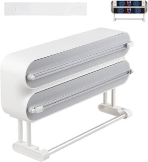 Wandrolhouder keuken met folie snijder en houder voor keukenpapier en aluminiumfolie 3 rollen