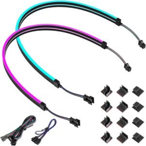 RGB LED Neon Strip 2 Stuks – Flexibele LED Verlichting met IP65 Waterdicht – Voor 12V 4-Pin RGB Headers – Op Maat Knipbaar met Bevestigingsclips