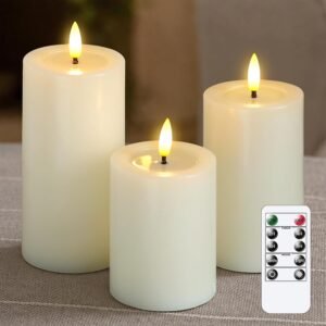 LED Kaarsen Set met Afstandsbediening – Flikkerende Vlam Sfeerverlichting – Elektrische Wax Kaarsen met Timer – Set van 3 Stuks