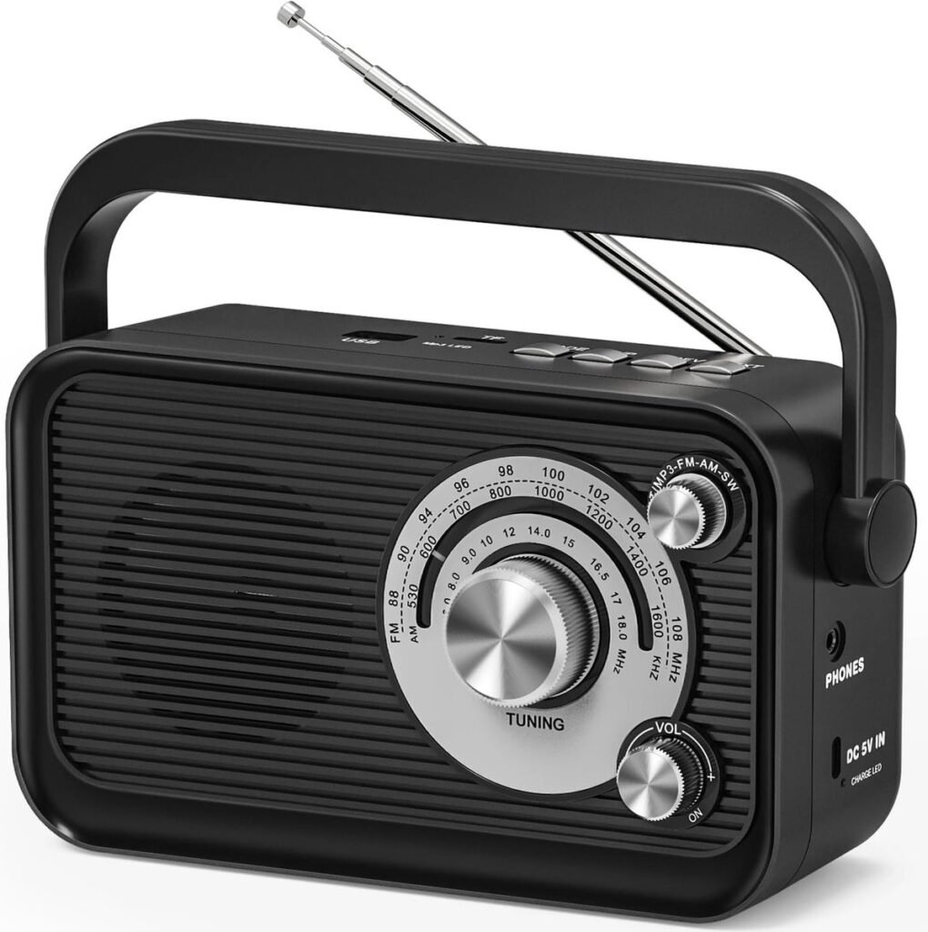 Draagbare radio met Bluetooth en MP3 functie, FM AM SW radio voor kantoor, keuken, camping en noodgevallen
