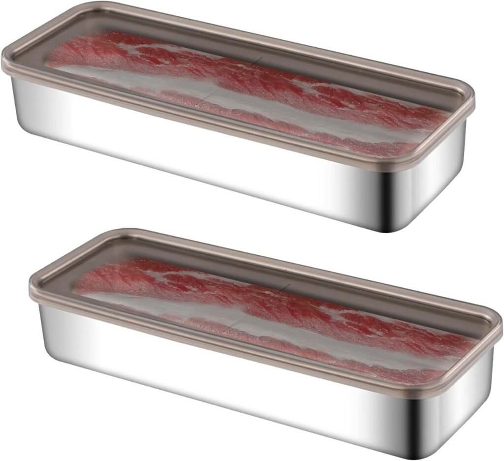 Bacon opslagdoos van roestvrij staal met deksel voor koelkast, luchtdichte vleesopslag container set van 2 stuks
