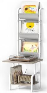 Platenspeler Meubel met Vinyl Opbergrek – Platenkast voor LP Collectie – Turntable Stand met Display Rek – Ruimte voor 200 Albums