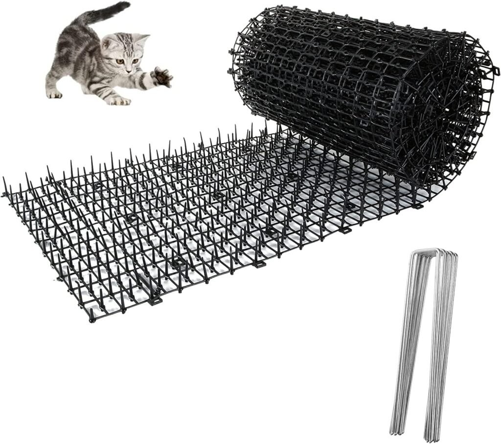 Kattenverjager spijkermat met kunststof afweerpinnen voor tuin en dierenwering 200x28 cm