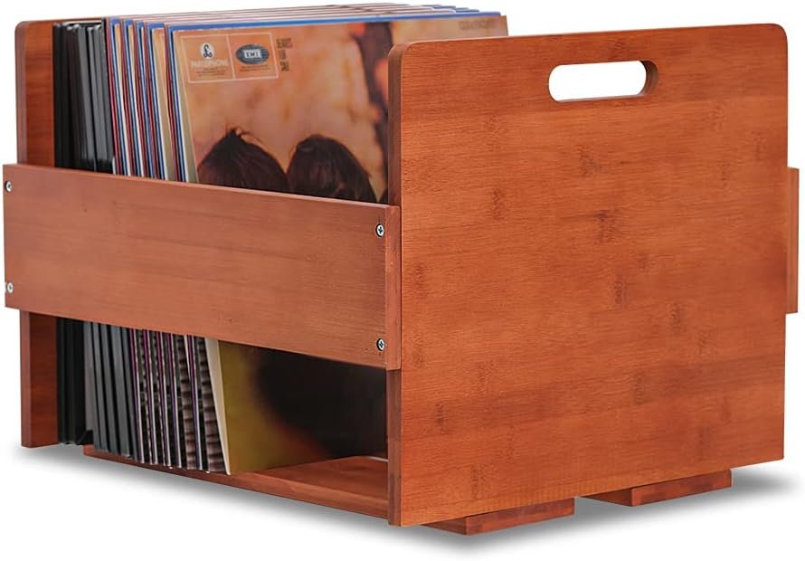 Bamboe vinyl platen opbergkrat voor LP albums en grammofoonplaten tot 80 platen