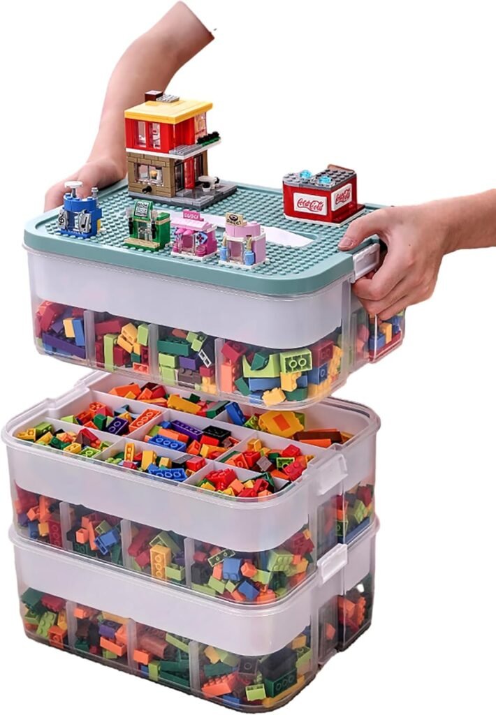 Opbergdoos voor kinderen met deksel, transparante speelgoed organizer met 3 niveaus