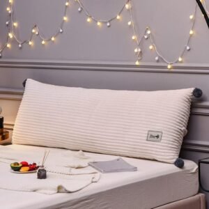 Antislip rugkussen met bevestigingsbanden – Rugsteunkussen voor bed en sofa – Leeskussen met afneembare wasbare hoes – 100×45 cm beige kussen