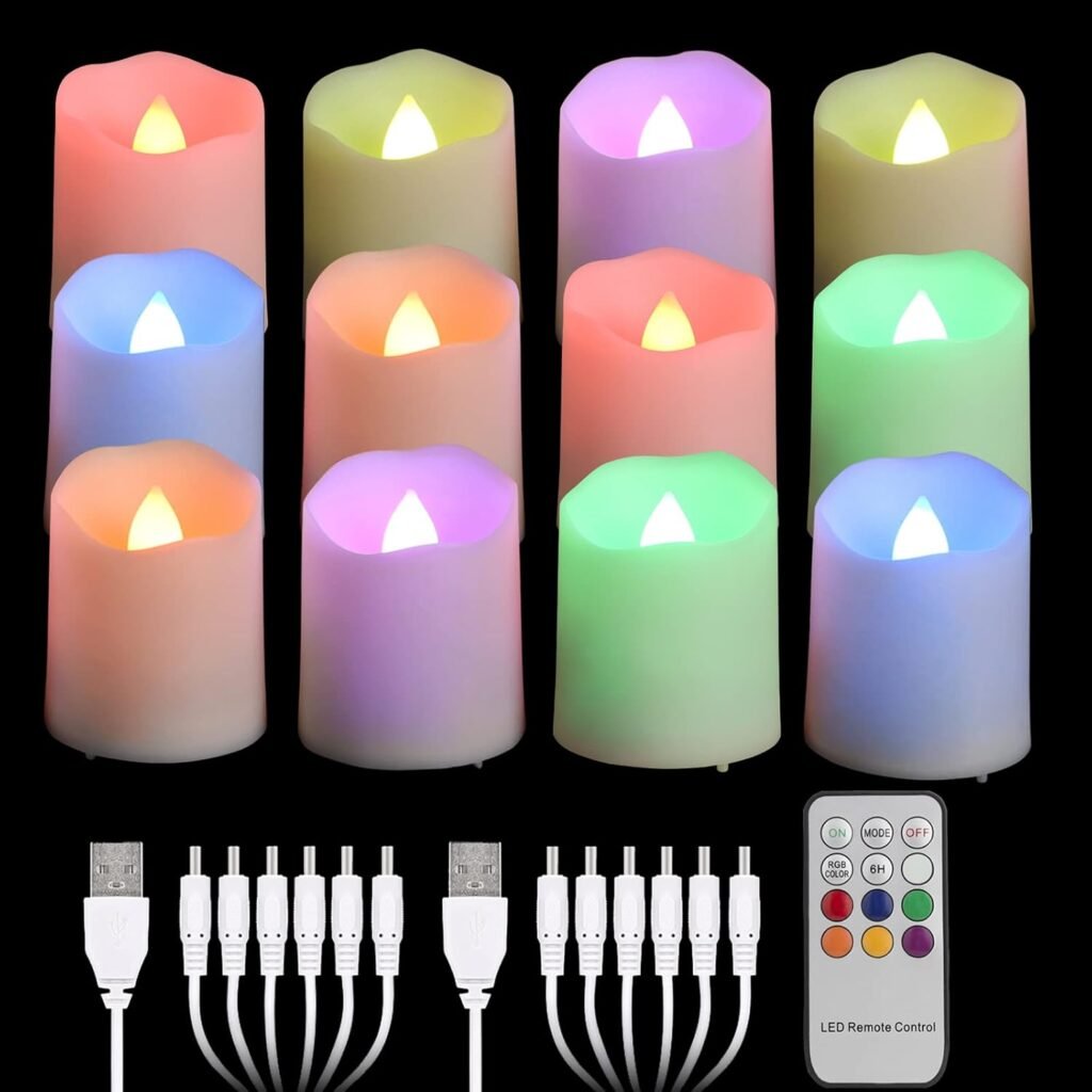 Oplaadbare LED theelichtjes set van 12 met RGB kleurverandering, afstandsbediening en timer