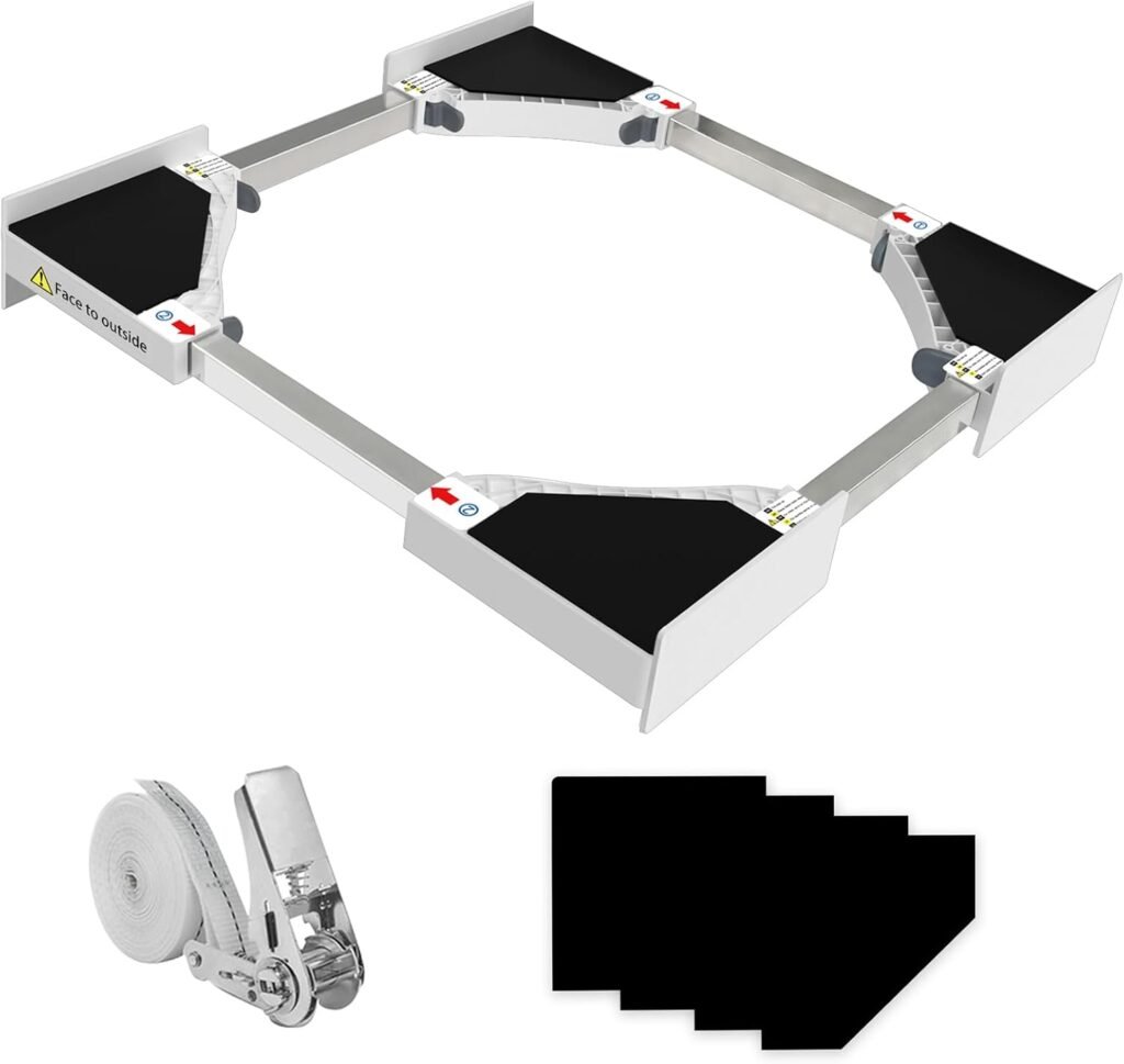 Universeel wasmachine droger tussenframe met ratchet touw voor stapelen in wit 46-66 cm