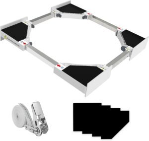 Wasmachine Droger Tussenframe Universeel – Aansluitframe met Ratchet Touw – Verstelbaar Stapelrek voor Wasruimtes – 46-66 cm Wit
