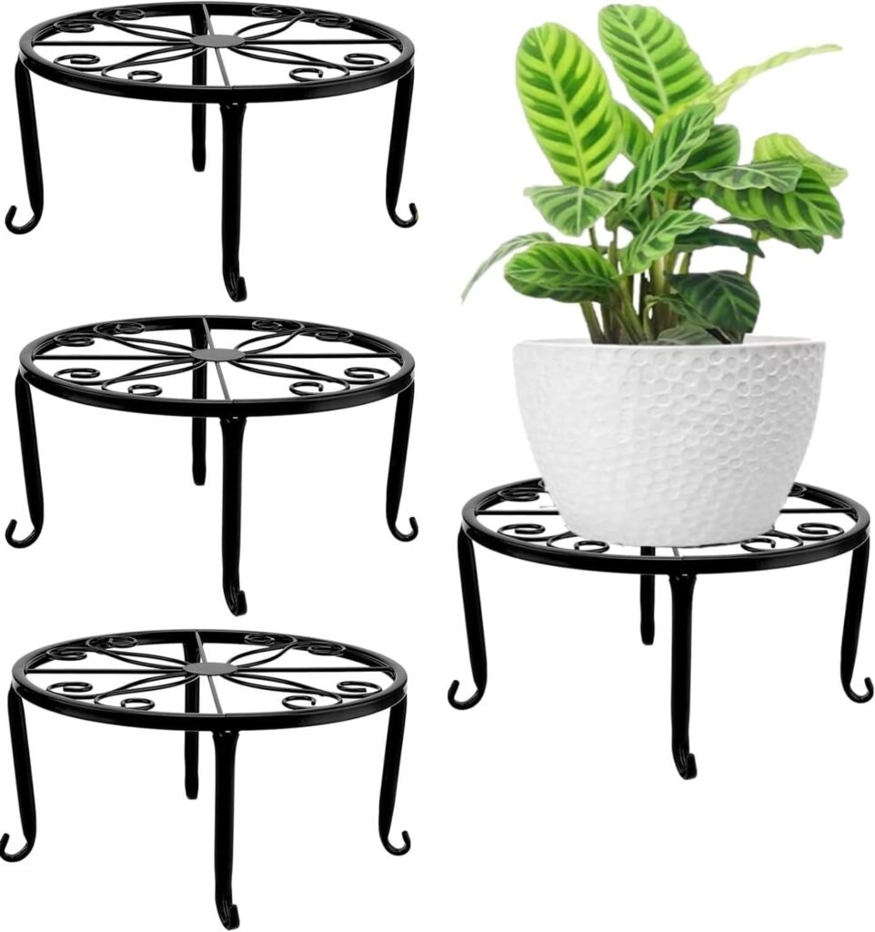 Set van 4 metalen plantenrekken van 23 cm voor bloempotten in tuin en patio decoratie