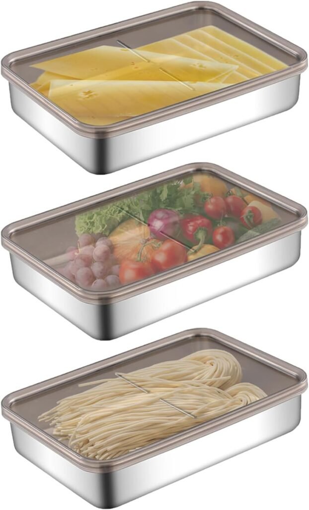 Set van 3 roestvrijstalen vleeswarendozen stapelbaar voor kaas en vlees vaatwasser- en vriezerbestendig