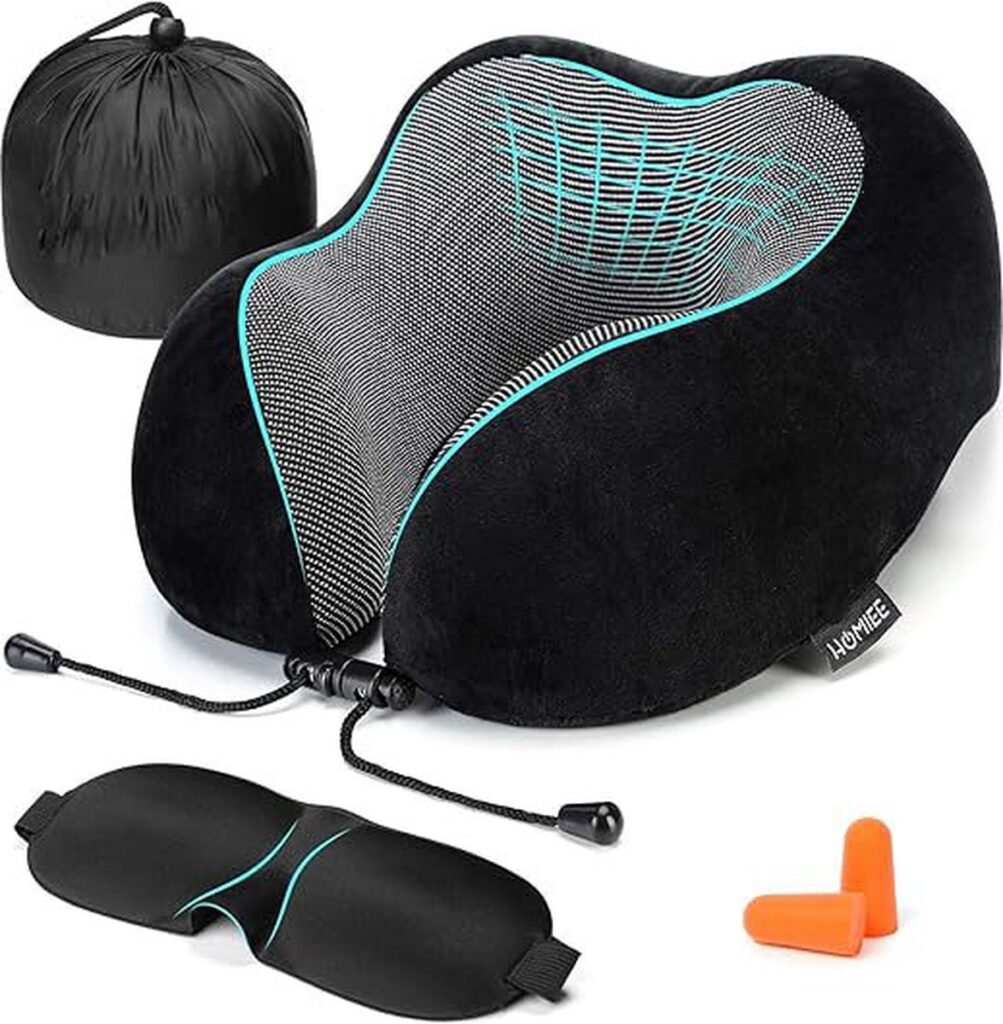 U-vormig reiskussen met memory foam, ademende wasbare neksteun voor vliegtuig, auto en reizen met slaapmasker en oordopjes