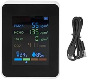 Luchtkwaliteitsmeter 6-in-1 – CO2 Meter Met Temperatuur En Luchtvochtigheid Detector – PM2.5 TVOC HCHO Binnenlucht Monitor Met USB Opladen