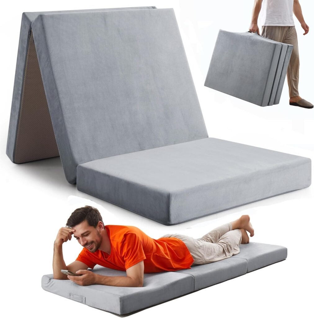 Opvouwbaar traagschuim matras 10 cm als eenpersoons logeermatras met wasbare hoes en campingfunctie