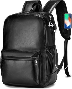 Bruine leren rugtas 40x30x20 cm met 15,6 inch laptopvak, waterdichte handbagage reisrugzak voor dames en heren