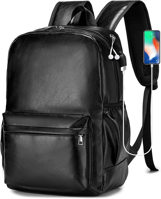 Bruine leren rugtas 40x30x20 cm met 15,6 inch laptopvak, waterdichte handbagage reisrugzak voor dames en heren