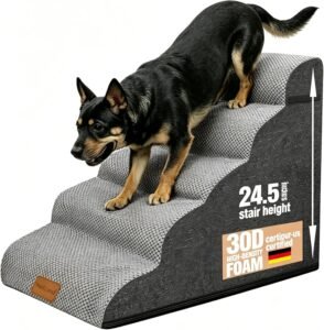Hondentrap met 5 Treden – Hondenhelling van Schuim voor Kleine Honden – Wasbare Hoes en Antislip Onderkant – 40 x 87 x 62 cm