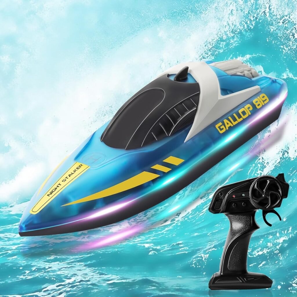 RC boot met LED-verlichting en afstandsbediening voor zwembad en vijver, oplaadbare bestuurbare speedboot voor kinderen en volwassenen