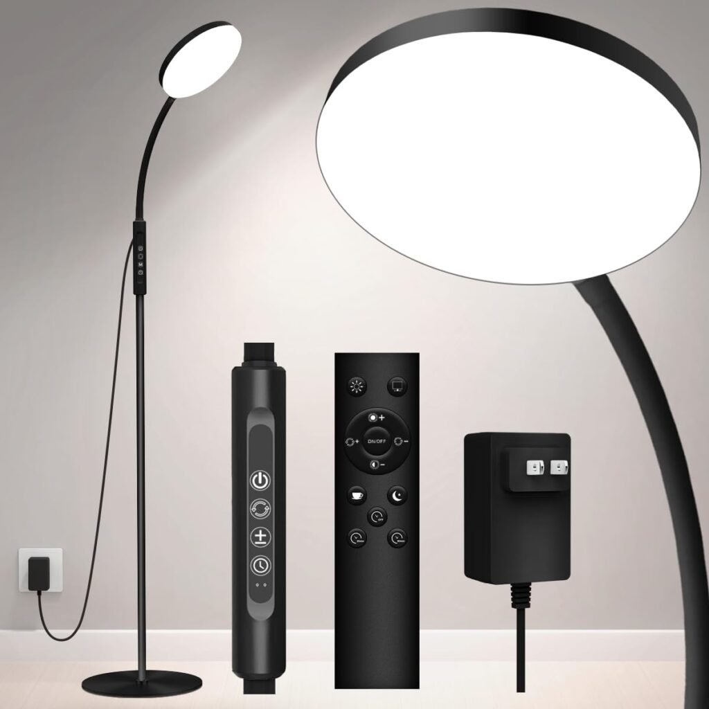 LED lichttherapielamp 20000 lux met standaard, dimbaar, 5 lichtkleuren en timer in zwart