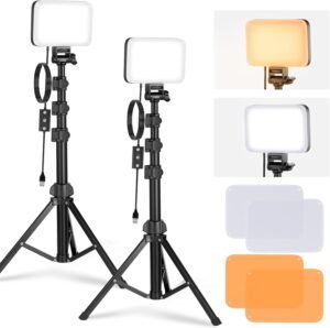 LED Videolamp Set met Statief – Dimbare Studioverlichting voor Fotografie en Video – Bi-Color 3200K-5600K met Kleurenfilters en CRI95 – 2 Stuks