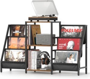 Vinyl Opbergrek met Platenspelerstandaard – LP Houder voor 280 Platen – Platenspeler Kast met CD Rek – Media Meubel voor Vinylcollectie