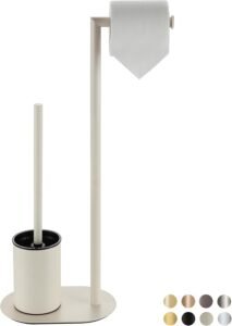 Toiletset Wit Mat – Toiletpapierhouder en Toiletborstel – Vrijstaande Badkamer Set van Roestvrij Staal – Modern Design