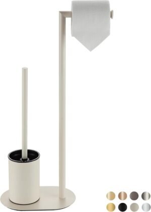Witte matte toiletset met roestvrijstalen toiletpapierhouder en toiletborstel voor moderne badkamer inrichting