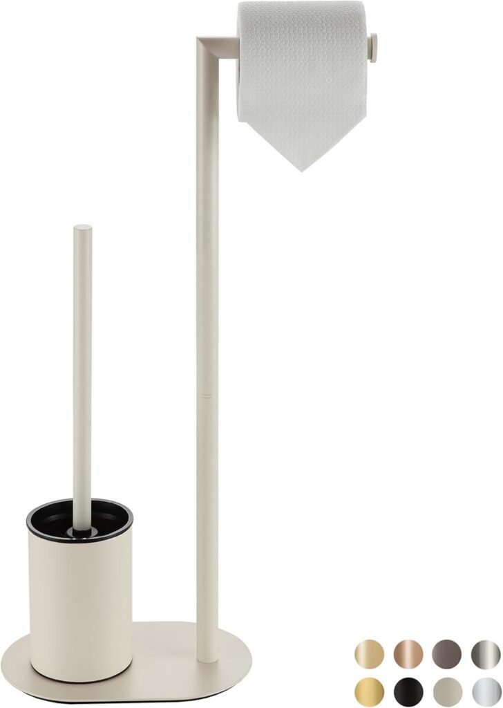 Witte matte toiletset met roestvrijstalen toiletpapierhouder en toiletborstel voor moderne badkamer inrichting