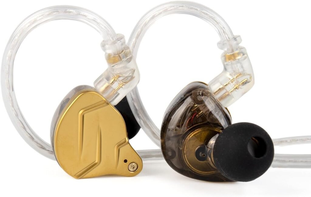 Gouden in-ear oortjes met hybrid technologie, geluidsisolatie en microfoon voor mobiele apparaten