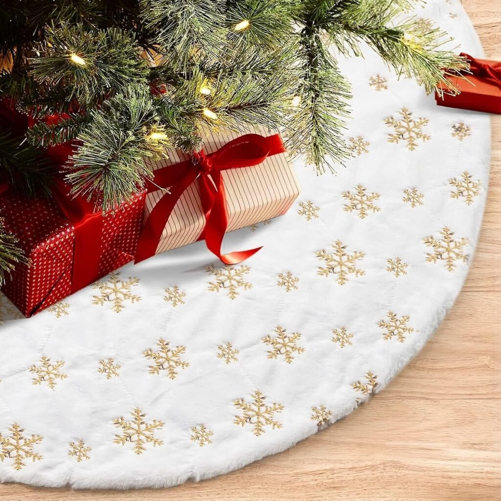 Witte kerstboomrok 90 cm met sneeuwvlok en kerstman design voor kerstboomstandaard