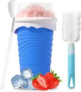 Slushy Maker Cup 500 ml – Siliconen IJsdrank Beker met Rietje en Lepel – DIY Slush, Smoothie en IJsdrankjes – Inclusief Reinigingsborstel