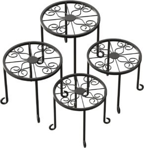 Plantenstandaard Set van 4 – Metalen Bloempothouders Plantenrek – Voor Binnen en Buiten – Zwart Plantenrek voor Woonkamer, Balkon en Tuin