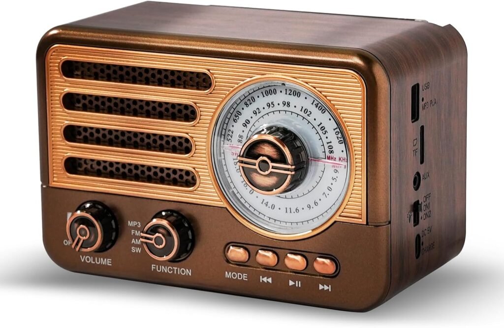 Retro transistor radio draagbaar met AM/FM/SW ontvangst en oplaadbare batterij
