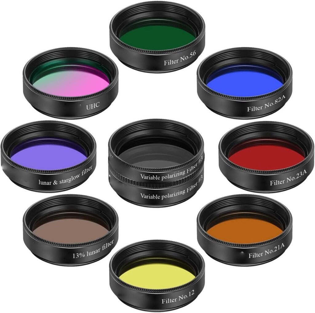 Telescoop oculair filter set 1.25 inch met maanfilter, UHC filter en planetaire kleurfilters voor sterrenkijken