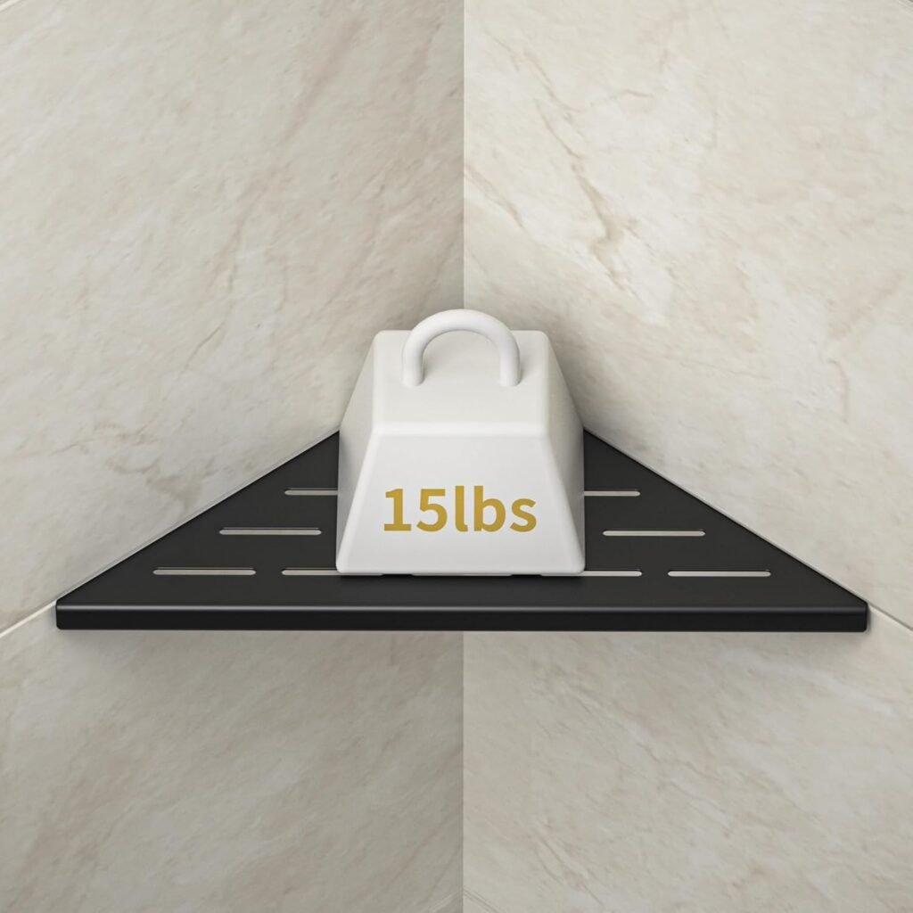 Mat zwarte RVS hoekplank voor douchecabine, 254 mm badkamer doucheplank zonder boren