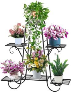 Plantenstandaard Zwart Metaal – Plantenrek Met 6 Lagen Voor Binnen En Buiten – Bloemenstandaard Voor Terras – Meerdere Planten Houder