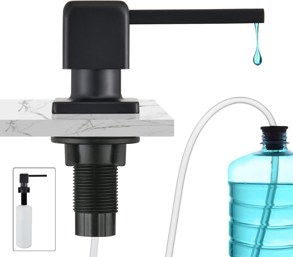Inbouw zeepdispenser voor gootsteen 500ml mat zwart met verlengslang voor vaatwasmiddel in de keuken