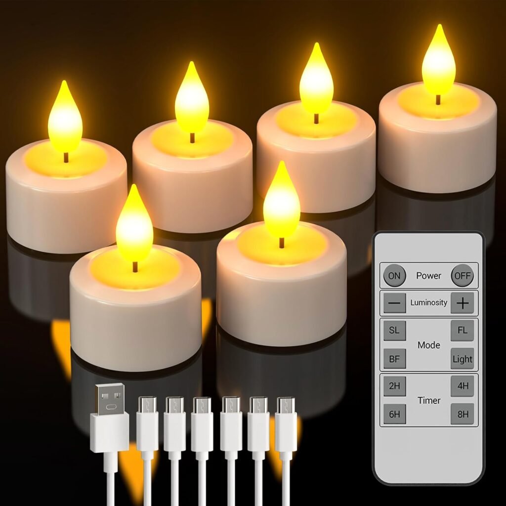 Oplaadbare LED theelichtjes set 6 stuks met afstandsbediening en timer