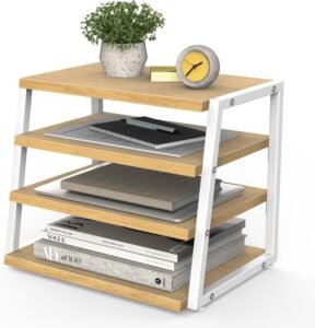 Bureau organizer 4 laags – Desktop opbergsysteem voor kantoorbenodigdheden – Houten metalen bureau opberger – Eiken uitvoering