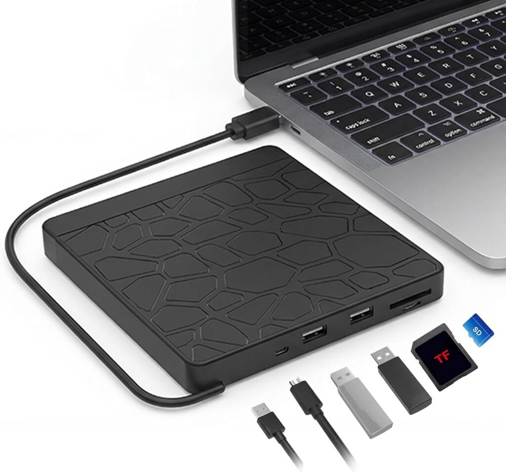 Externe CD/DVD speler met USB 3.0 en Type-C aansluiting, draagbare DVD brander met SD/TF kaartlezer voor laptop en MacBook