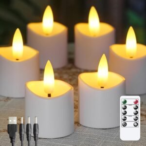 Oplaadbare LED Kaarsen Set 6 Stuks – Vlamloze Elektrische Nepkaarsen met Afstandsbediening en Timer – Sfeerverlichting voor Interieurdecoratie – Wit 4×4 cm