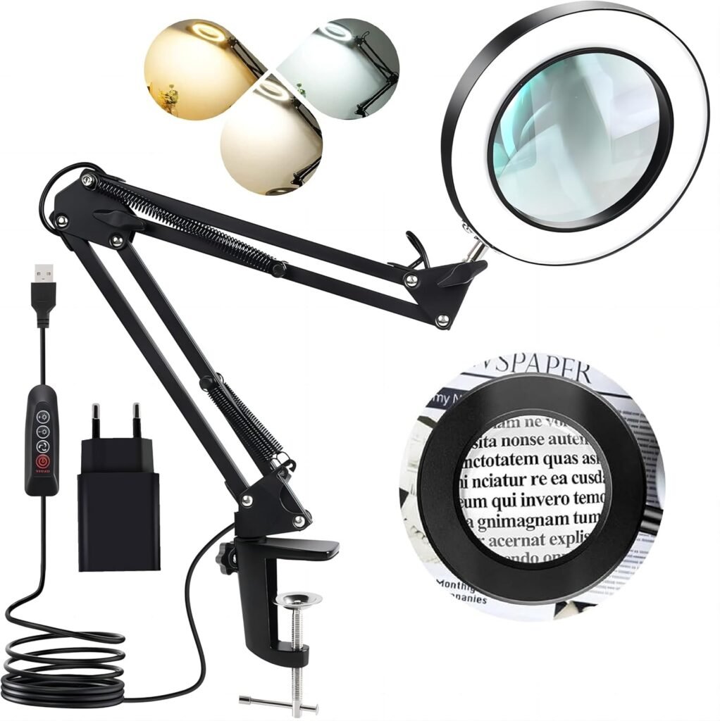 Vergrootglas met verlichting en standaard voor lezen, handwerken en reparaties met 10x vergroting
