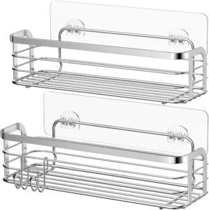Douche caddy zelfklevend set 2 stuks roestvrijstalen doucheplank SUS304 badkamer organizer wandmontage zonder boren met haak silver opslagmand