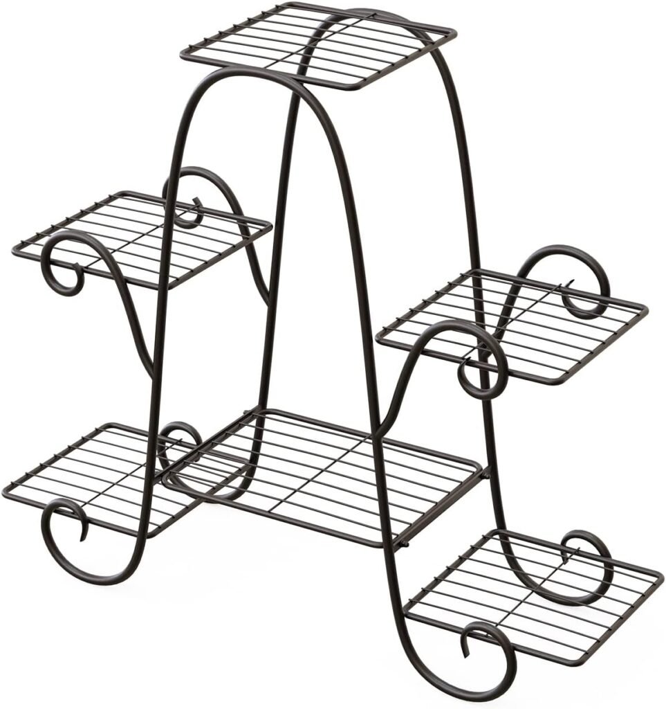 Zwarte metalen plantenrek met bloemenrek en plantenstandaard voor woonkamer, balkon, tuin en patio