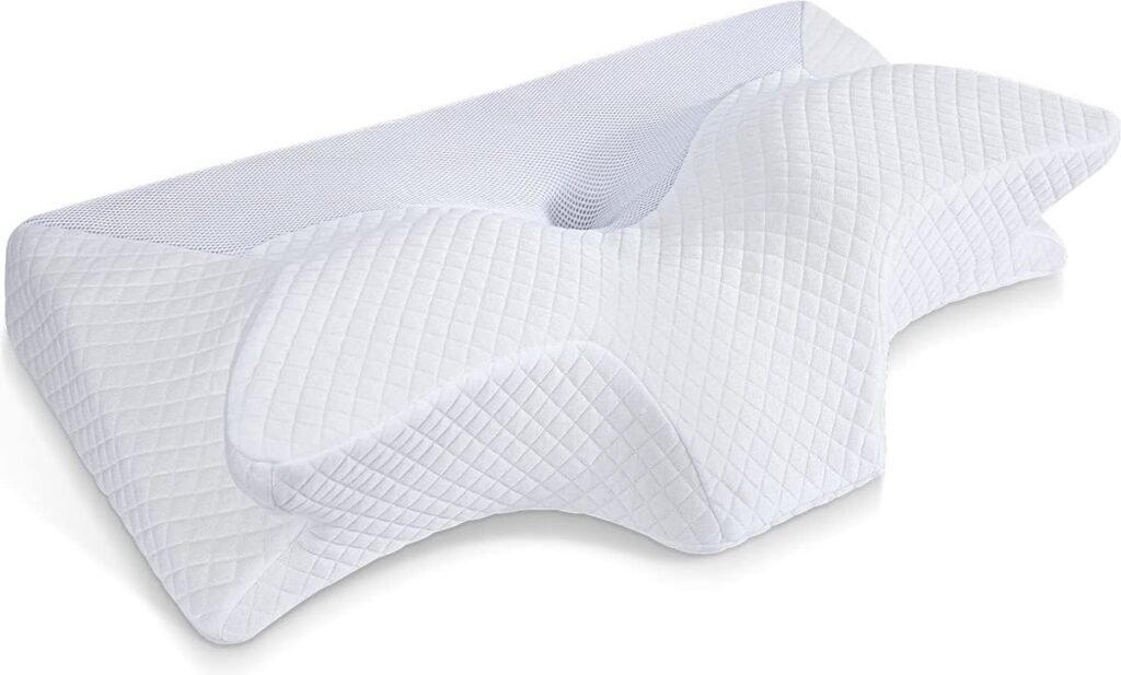 Cervicaal traagschuim kussen met contourvorm voor zijslapers, rugslapers en buikslapers wit 70 x 40 x 8,5-14 cm